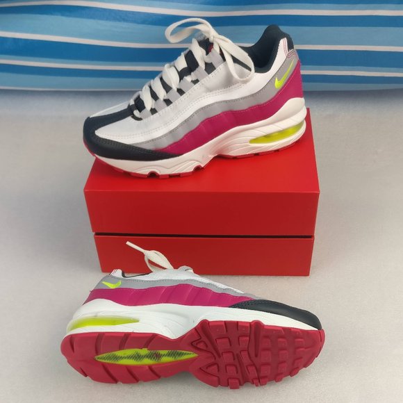 Nike Airmax made with LEATHER Fuschia Pink, Neon Swoosh, Electric Green, Wmn 5.5 - Picture 2 of 7